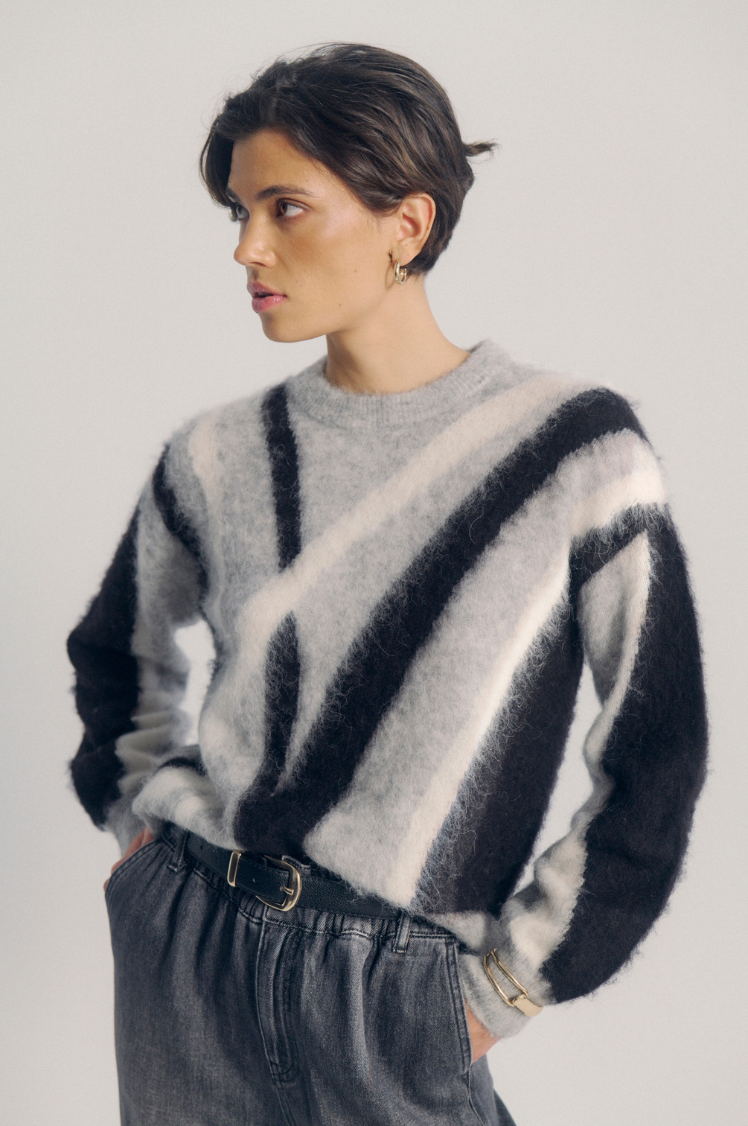 NUSURI BRUSHED PATTERN PULLOVER - Light grey mel