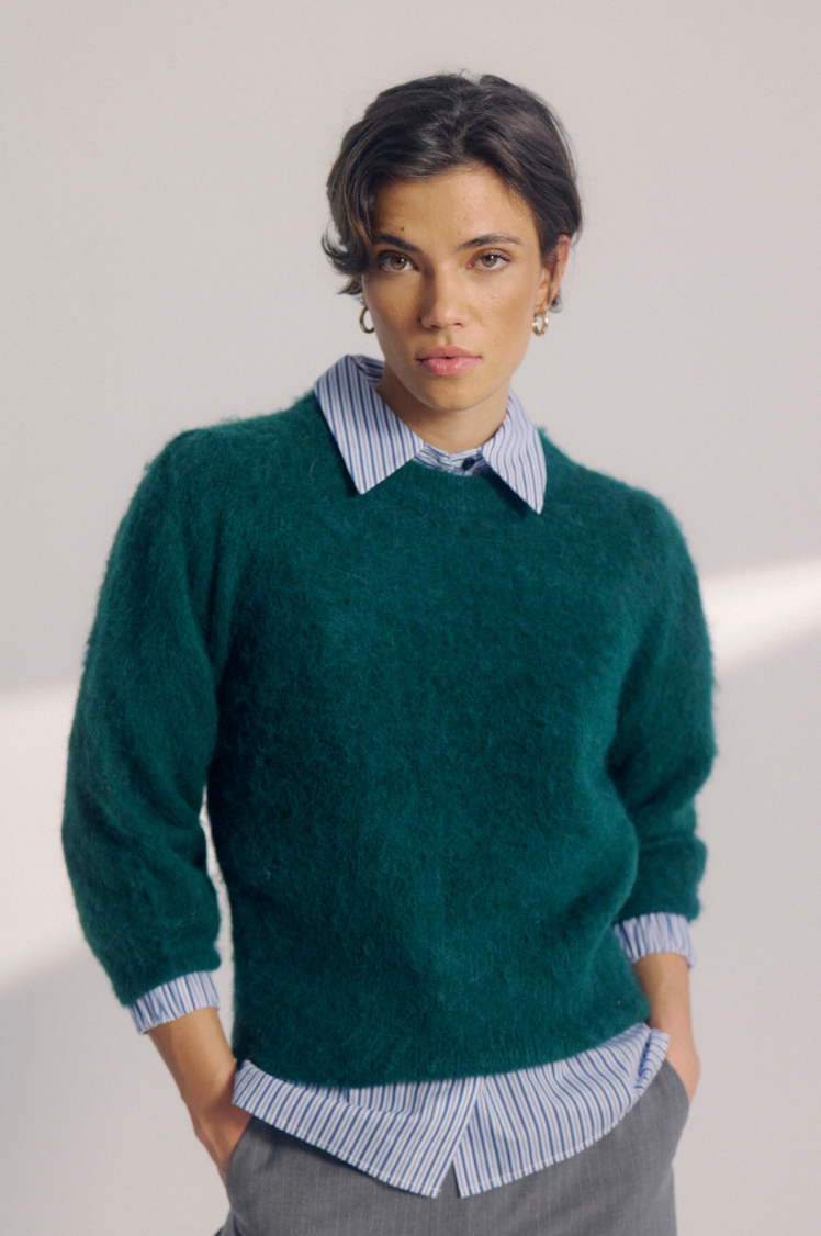 NUSURI BRUSHED SS PULLOVER - Rain Forest